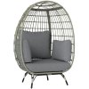 Outsunny Oversized Garden Egg Chair, Outdoor Wicker PE Rattan Chair with Thickened Padded Cushions and Pillows for Balcony, Porch, Charcoal Grey
