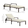 Outsunny Outdoor PE Rattan Sun Lounger, 5-Level Adjustable Backrest Wicker Outdoor Chaise Recliner, Garden Chair with 2 Wheels, Cream White