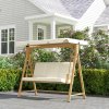 Outsunny 3 Seater Garden Swing Seat with UPF30+ Adjustable Canopy, Swing Chair with Cushion, Outdoor Hammock Bench for Balcony Patio, Beige