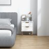 HOMCOM Marble Pattern Bedside Table, Fluted Bedside Cabinet with 2 Drawers, Side End Table with Steel Legs for Bedroom, White