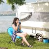 Outsunny Camping Moon Chair, Portable Folding Camping Chair for Adults with Wide Padded Oxford Seat for Outdoor Camp, Travel, Fishing, Beach, Blue