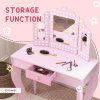 AIYAPLAY Kids Dressing Table with Tri-Fold Mirror and Stool, Kids Vanity Table, Girls Make up Desk with Drawer, for Aged 3-8 Years Old - Pink