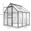 Outsunny Polycarbonate Greenhouse, Small Greenhouse with Adjustable Roof Vent, Garden Green House with Galvanised Base, Sliding Door and Rain Gutter, 190 x 190 x 200 cm, Grey