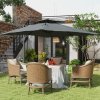 Outsunny 3 x 3 m Cantilever Parasol with Hydraulic Opening, Heavy Duty Aluminium Hanging Garden Parasol, Double Top Square Patio Umbrella with 360° Rotation, 8 Ribs, Cross Base, Grey