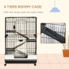 PawHut 4-Level Small Animal Cage, Indoor Bunny House, for Ferrets, Chinchillas w/ Wheels, Slide-Out Tray, Black, 81 x 52.5 x 114 cm