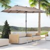 Outsunny 4.6m Large Garden Parasol Double-Sided Sun Umbrella Patio Market Canopy Shade Outdoor Tan - NO BASE
