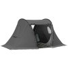 Outsunny 3 Man Camping Tent with Living Area and 2 Bedrooms, 3000mm Waterproof Family Tent with Sewn-in Groundsheet, Portable Dome Tent with Bag for Hiking, Festival, Backpacking, Drak Grey
