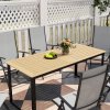 Outsunny Garden Table for 6 People, 175 x 78 x 75 cm Rectangle Outdoor Dining Table with Slatted Top, Metal Frame, for Balcony, Deck, Teak