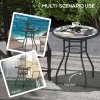 Outsunny ??60 cm Garden Round Coffee Table,  Outdoor Side Table with Tempered Glass Printed Table Top and Foot Pads for Porch, Balcony, Multicolour