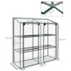 Outsunny 3 Tier Lean-to Mini Greenhouse with Reinforced Plastic Cover, Portable Indoor Outdoor Green House with 2 Roll-up Doors and 6 Wire Shelves, 151H x 143W x 46Dcm, Clear
