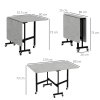 HOMCOM Mobile Drop Leaf Table, Folding Dining Table with 6 Wheels & Brakes, Kitchen Table for Small Spaces, Grey Marble Effect
