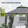 Outsunny 3 x 3 m Garden Gazebo, Double Roof Metal Gazebo with Curtains and Solar-Powered LED Lights, Outdoor Canopy Shelter for Patio, Deck, Dark Grey