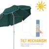 Outsunny 2.2m Beach Umbrella, Portable Parasol with Tilting Function, Outdoor Sunshade Shelter with 8 Ribs for Garden, Pool and Patio, Green