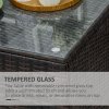 Outsunny Patio PE Rattan Side Table, Square Outdoor Coffee Table w/ Tempered Glass Top, Mixed Brown