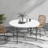 Outsunny Folding Garden Table, 122 cm Round HDPE Outdoor Picnic Table for 6, Metal Frame for Patio, Park, White