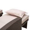 Outsunny Double Rattan Sun Lounger, Already Assembled Reclining Garden Lounger with Retractable Footrest, Glass Top Storage Table with Umbrella Hole, Garden Sunbed with Cushions and Pillows, Brown