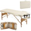 HOMCOM Portable Massage Bed, Folding Spa Beauty Massage Table with 2 Sections, Carry Bag and Wooden Frame, Cream White