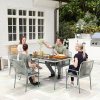 Outsunny 5 Piece Wicker Garden Dining Set, PE Rattan Garden Furniture Set with 4 Stackable Chairs, Tempered Glass Top Table and Cushions, Outdoor Table and Chairs for Patio, Conservatory, Light Grey