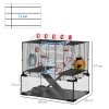 PawHut Large Hamster Cage, Gerbil Cage with Deep Glass Bottom, Tunnels, Non-Slip Ramps, Exercise Wheels, Water Bottle, Dish, 60 x 40 x 57cm