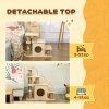 PawHut Dog Steps for Bed, 4 Step Pet Stairs with Cat House, Detachable Cover, Jute Scratching Post, Cat Climb ladder for Sofa w/ Hanging Balls - Beige