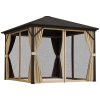 Outsunny 3 x 3 m Hardtop Gazebo with Netting and Curtains, Garden Gazebo Canopy Shelter with Metal Roof, Aluminium Frame, for Garden, Deck, Bronze Tone