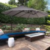 Outsunny 4.4m Large Garden Parasol, Double-Sided Cantilever Parasol with Base Included, Patio Umbrella Sun Shade with Steel Pole 12 Ribs Crank Handle Easy Lift Twin Canopy, Grey