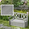 Outsunny Wood Garden Bench 2 Seater Storage Chest Patio Seating Chair with High Back and Armrest, Charcoal Grey