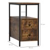 HOMCOM Side Table, Narrow Bedside Table with 2 Drawers and Storage Shelf, Industrial End Table with Metal Frame for Small Spaces