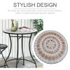 Outsunny 60 cm Mosaic Garden Table, Small Round Outdoor Side Table with Ceramic Top, Plant Stand for Patio, Balcony, Orange and White