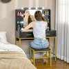 HOMCOM Dressing Table with Lighted Mirror, Cushioned Stool, Drawers, Shelves, LED Makeup Vanity Desk Set, Modern Dresser Vanity Table for Bedroom, Black