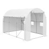 Outsunny 3 x 2 m Polytunnel Greenhouse with Zipped Roll-up Door and Mesh Windows, Walk-in Greenhouse with PE Cover and Galvanised Steel Frame, White