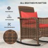 Outsunny Garden Rocking Chair, Outdoor Rattan Rocker Lounge Chair with Seat and Back Cushions, Patio Armchair Seat with All-weather Wicker, Steel Frame for Porch Balcony, Red