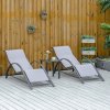 Outsunny 3 Pieces Sun Lounger Chair Set, Metal Frame Garden Outdoor Sunbathing Chair with Side Table and Armrest, Light Grey