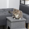 PawHut Dog Steps for Bed, 3 Step Pet Stairs with Kitten House and 2 Storage Boxes, 3 in 1 Dog Ramp for Sofa with Washable Plush Cushion, Light Grey
