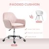 HOMCOM Office Chair, Swivel Desk Chair, Velvet-Feel Fabric Vanity Chair with Adjustable Height and Rolling Wheels for Home Work Study, Pink