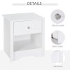 HOMCOM Modern Bedside Table, Nightstand with Drawer Shelf, End Table for Living room, Bedroom White