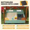 AIYAPLAY Wooden Kids Sandpit Outdoor Sandbox with Canopy with 2 Storage Bins, Funnel, Liner, Chutes, Bucket with Tap for 3-6 Years, 116 x 112.5 x 128 cm, Green