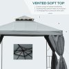 Outsunny 3 x 3 m Garden Gazebo Double Roof Marquee Patio Wedding Party Tent Canopy Shelter with Sidewalls (Dark Grey)