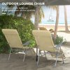 Outsunny Outdoor Sun Lounger Set of 2, Reclining Garden Chairs with Adjustable Footrest, 2 Pieces Recliner with 5-level Adjustable Backrest, Headrest, Beige