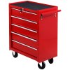 HOMCOM 5 Drawer Tool Box, Lockable Steel Tool Chest on Wheels, Rolling Chest Cabinet with 5 Drawers and Handle for Workshop, Garage, Red