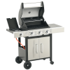 Outsunny Gas Barbecue Grill 3+1 Burner Garden Smoker BBQ Trolley w/ Side Burner Warming Rack Side Shelves Storage Cabinet Piezo Ignition Thermometer Stainless Steel + Metal