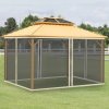 Outsunny fit 13x10ft Gazebo Universal Replacement Mosquito Netting for Patio Gazebos and Canopy Tents with Zippers for 3(m) x 4m Gazebo, (Sidewall Only) Beige