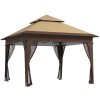 Outsunny 3 x 3(m) Pop Up Gazebo with Mosquito Netting, 1 Person Easy up Marquee Party Tent with 1-Button Push, Double Roof, Carry Bag, Sandbags, Height Adjustable Instant Shelter, Khaki