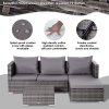 Outsunny 3 Pieces Rattan Garden Furniture Sofa Set, 4 Seater Garden Corner Sofa with 5-Level Reclining Sun Lounger and Storage Coffee Table, Outdoor Furniture Conservatory Set with Cushions, Grey