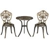 Outsunny 3 Piece Cast Aluminium Garden Bistro Set for 2 with Parasol Hole, Outdoor Coffee Table Set, Two Armless Chairs and Round Coffee Table for Balcony, Patio, Bronze