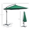 Outsunny 3(m) Garden Banana Parasol Hanging Cantilever Umbrella with Crank Handle and Cross Base for Outdoor, Sun Shade, Green