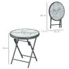 Outsunny ??45cm Garden Side Table, Outdoor Round Folding Patio Table with Imitation Marble Glass Top, Small Coffee Table, White