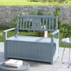 Outsunny 2 Seater Garden Storage Bench, 164L Outdoor Storage Box with Backrest Flower Pattern, Wooden Garden Bench with Armrests, 125 x 68.5 x 97cm, Grey