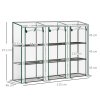 Outsunny 3 Tier Lean-to Mini Greenhouse with Reinforced Plastic Cover, Portable Indoor Outdoor Green House with 3 Roll-up Doors and 9 Wire Shelves, 151H x 215W x 46Dcm, Clear