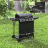 Outsunny 4+1 Burner Gas BBQ Grill, Portable Gas Barbecue Grill with Built-in Thermometer, Lid, Side Table, Shelf, Spice Rack, Wheels, Grease Cup for Garden Party Outdoor Cooking, Black